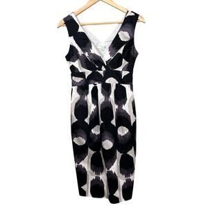 Boden Ikat Sheath Dress Knee Length Professional Sleeveless Black White 4 Small